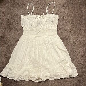 Forever 21 White Ruched Ruffled Mini Sundress